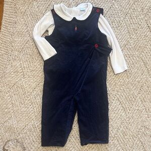 Edgehill Collection Navy Blue Corduroy/velvet Overalls with White Shirt 24mo